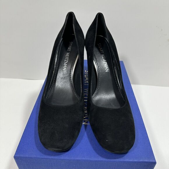 Stuart Weitzman Mary Pump Square Toe Block Heel Black Suede Women 8 N NIB $475 - Picture 8 of 10